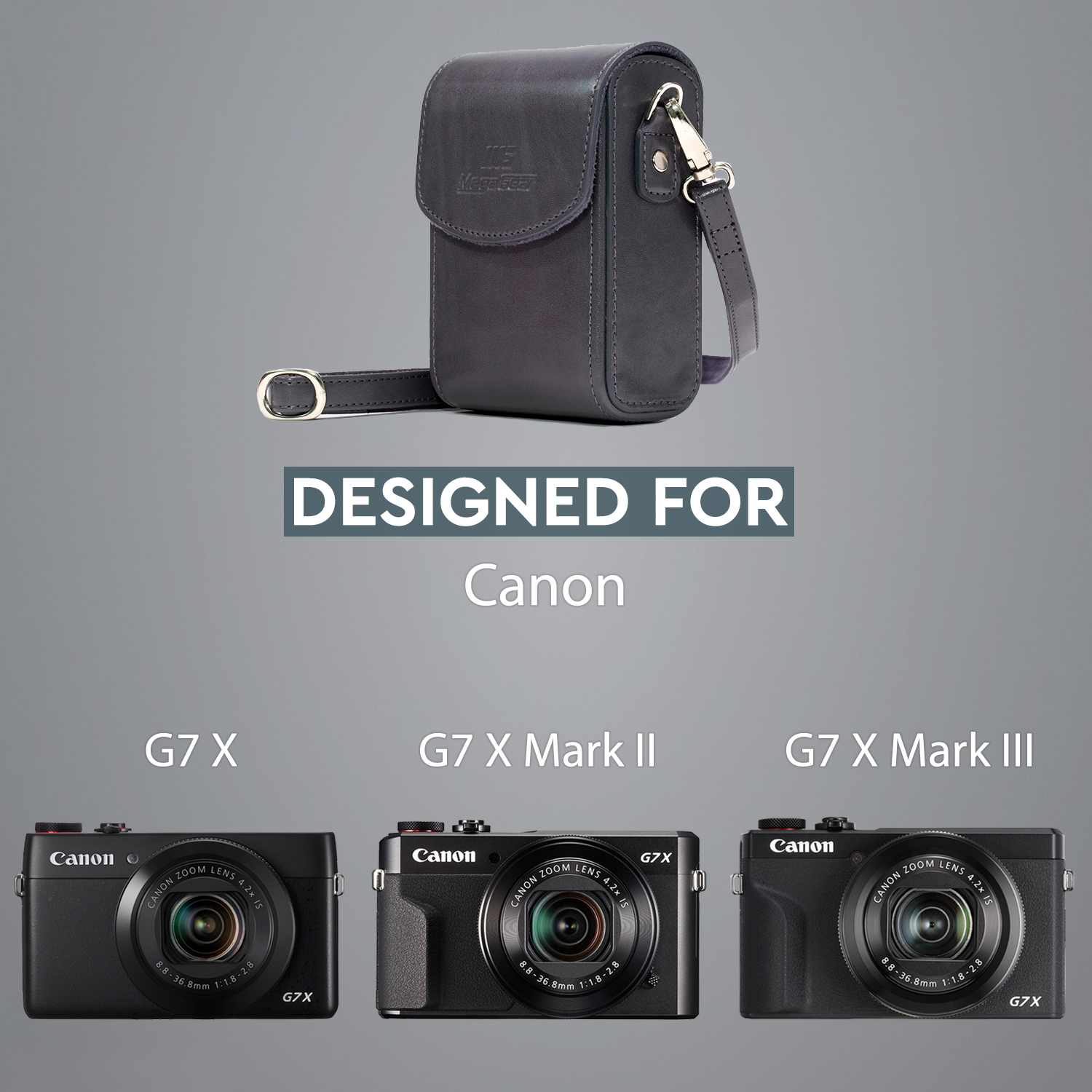 MegaGear Canon PowerShot G7 X Leather Camera Case with Strap Gray MG1215